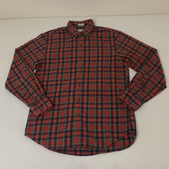 J Crew Shirt Men M Brushed Twill Slim Button Up Red Green Plaid Cabincore Dad - Picture 1 of 7